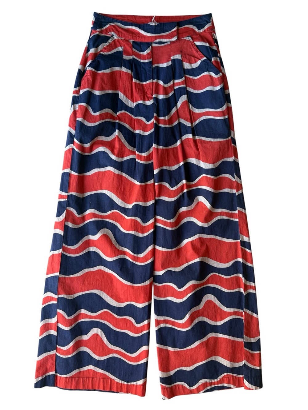 Shore Windsor Wide Leg Wave-Print Pants in Red, Navy & White